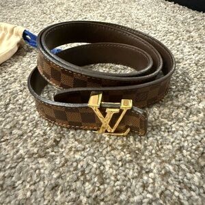 Louis Vuitton Brown Checkered Belt with Bag